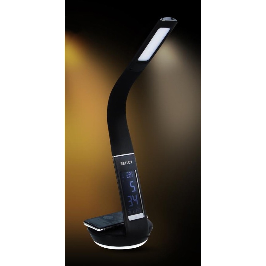 Lampe de table à intensité variable avec charge sans fil Qi 5W et écran LED/6W/230V 3000/4000/6000K noir