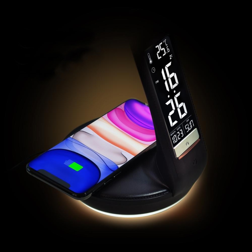 Lampe de table à intensité variable avec charge sans fil Qi 5W et écran LED/6W/230V 3000/4000/6000K noir