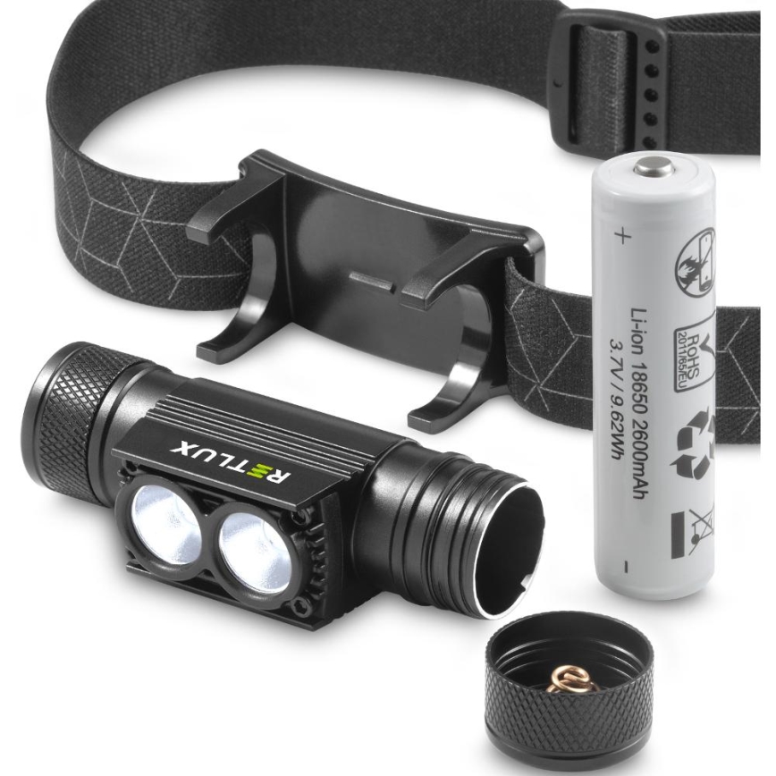Lampe frontale LED en aluminium à intensité variable et rechargeable/2600 mAh IP65