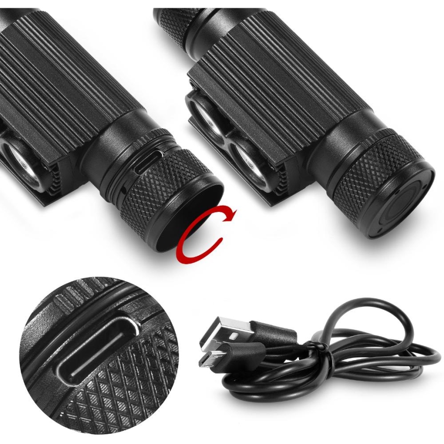 Lampe frontale LED en aluminium à intensité variable et rechargeable/2600 mAh IP65