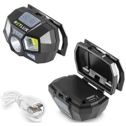 Lampe frontale LED rechargeable à capteur, 3 W / 900 mAh, IP44, noire