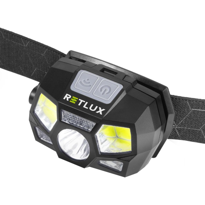 Lampe frontale LED rechargeable à capteur, 3 W / 900 mAh, IP44, noire