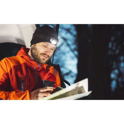 Lampe frontale rechargeable LED/3W/1200 mAh IP44 noire