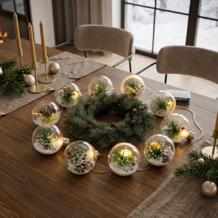 Guirlande lumineuse LED de Noël 10 LED / 3× AAA / blanc chaud 2,1 m boules