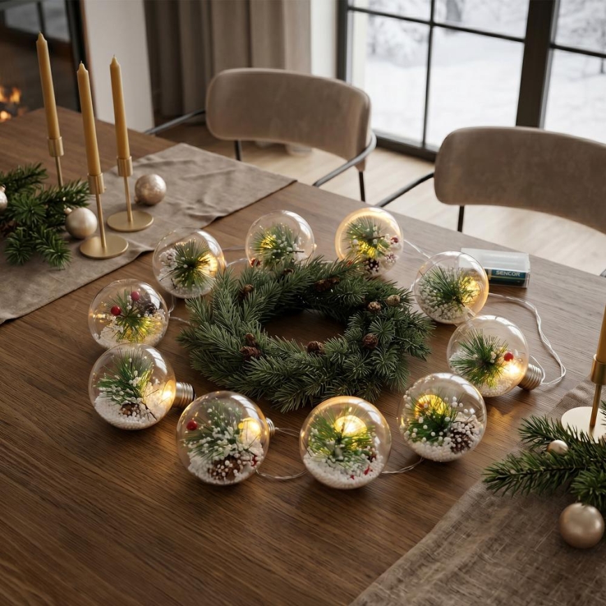 Guirlande lumineuse LED de Noël 10 LED / 3× AAA / blanc chaud 2,1 m boules