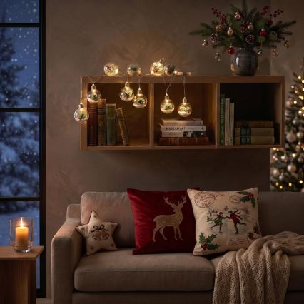 Guirlande lumineuse LED de Noël 10 LED / 3× AAA / blanc chaud 2,1 m boules