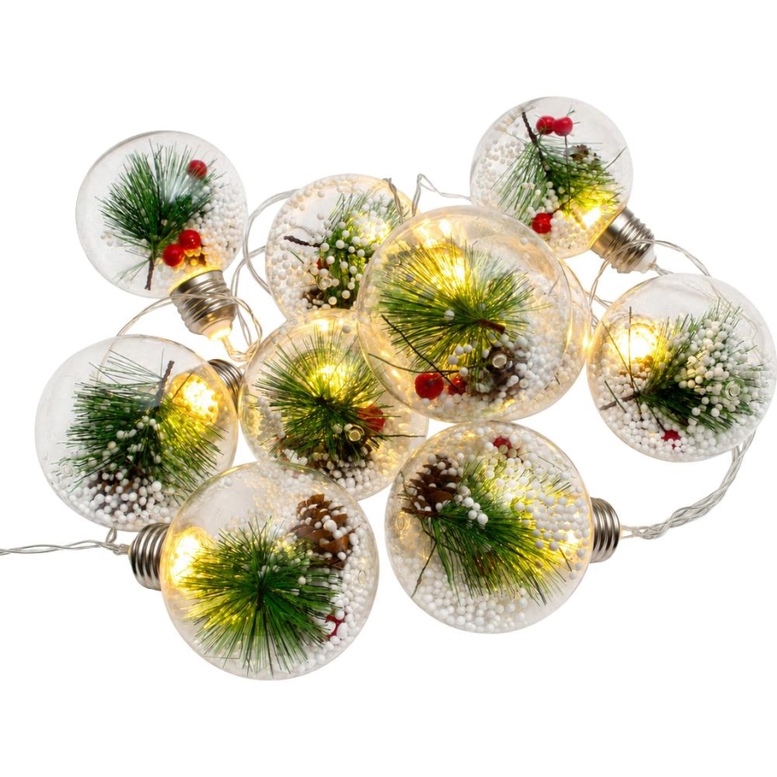 Guirlande lumineuse LED de Noël 10 LED / 3× AAA / blanc chaud 2,1 m boules