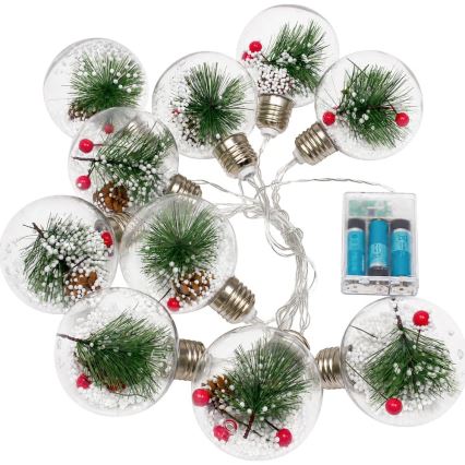 Guirlande lumineuse LED de Noël 10 LED / 3× AAA / blanc chaud 2,1 m boules