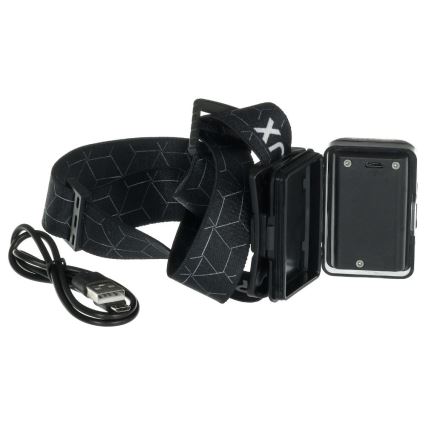 Lampe frontale rechargeable LED 3 W, 1200 mAh, IP67 — noire