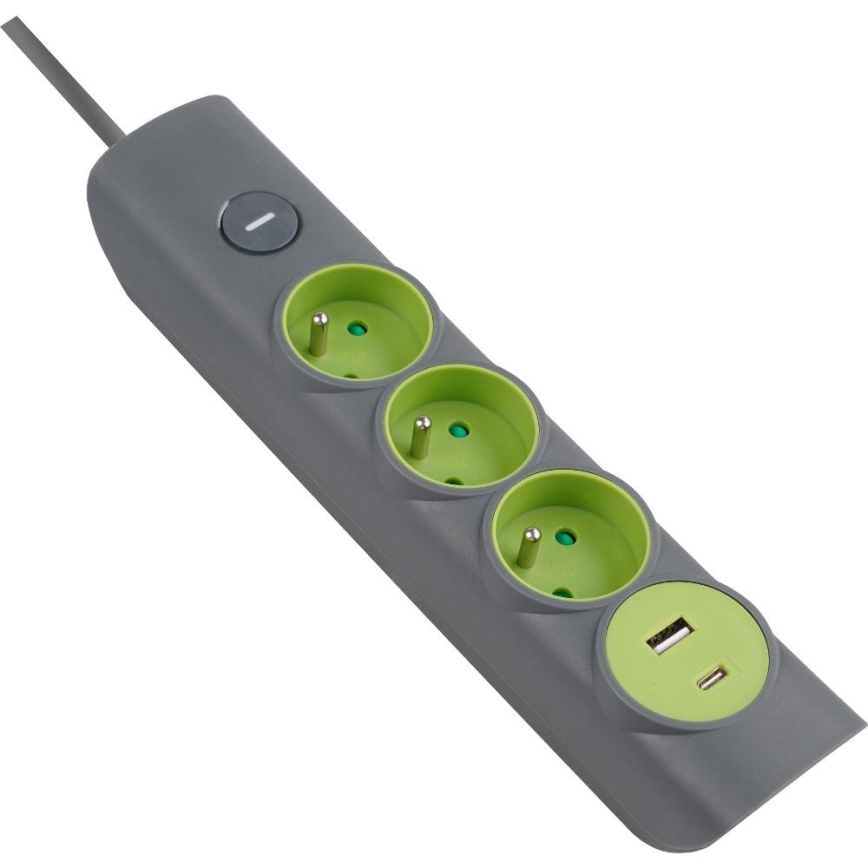 Retlux - Rallonge multiprise 3 prises Type E avec interrupteur + 1x USB-A + 1x USB-C, 1,4 m, gris