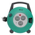 Retlux - Rallonge sur enrouleur 3 prises, type E, 10 m, vert/noir