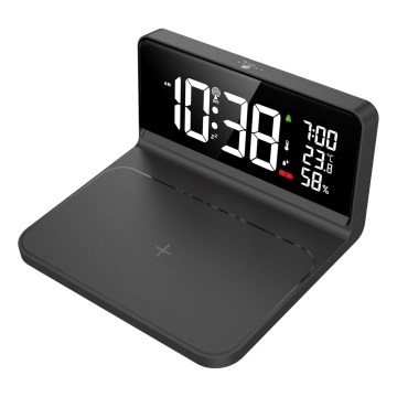 Réveil avec écran LCD et charge sans fil Qi LED/10W/230V