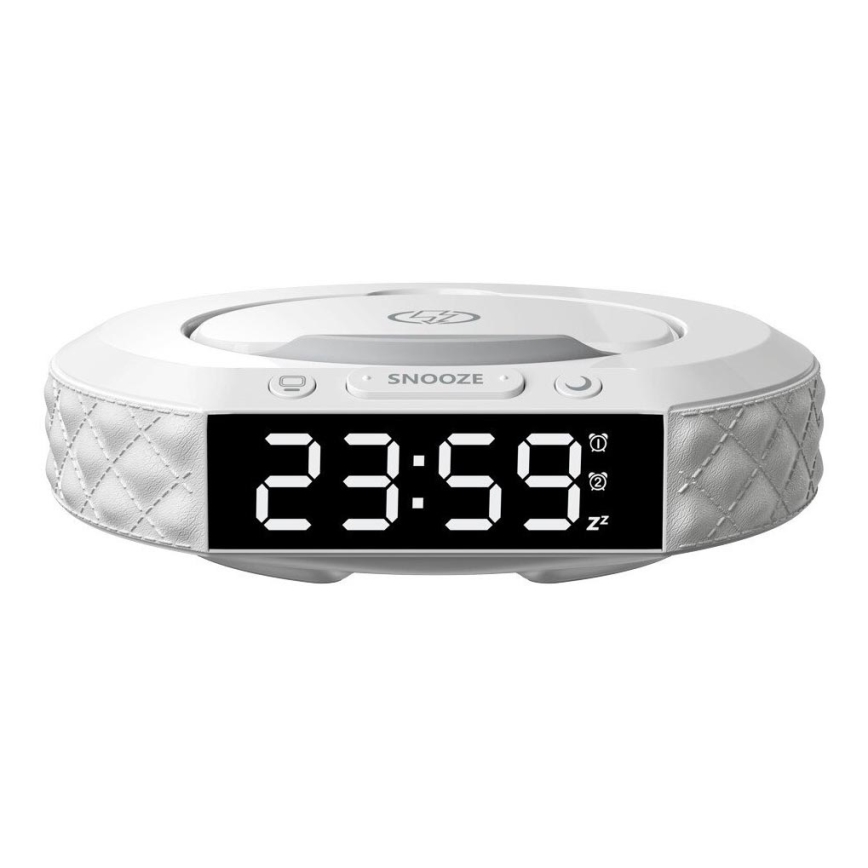 Réveil avec écran LCD et chargeur sans fil Qi 27W/9V 220 mAh blanc