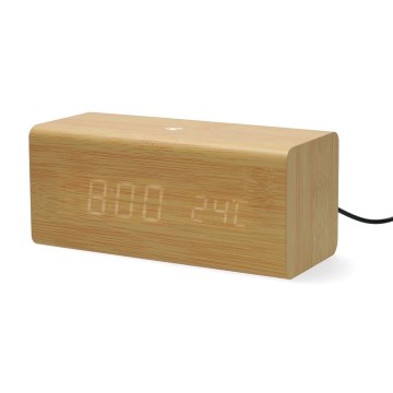 Réveil numérique à écran LED avec thermomètre — alimentation 5V et 1x CR2032, boîtier en bois