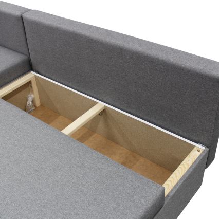 Canapé d'angle convertible réversible en L ALMEIDA gris avec coffre de rangement