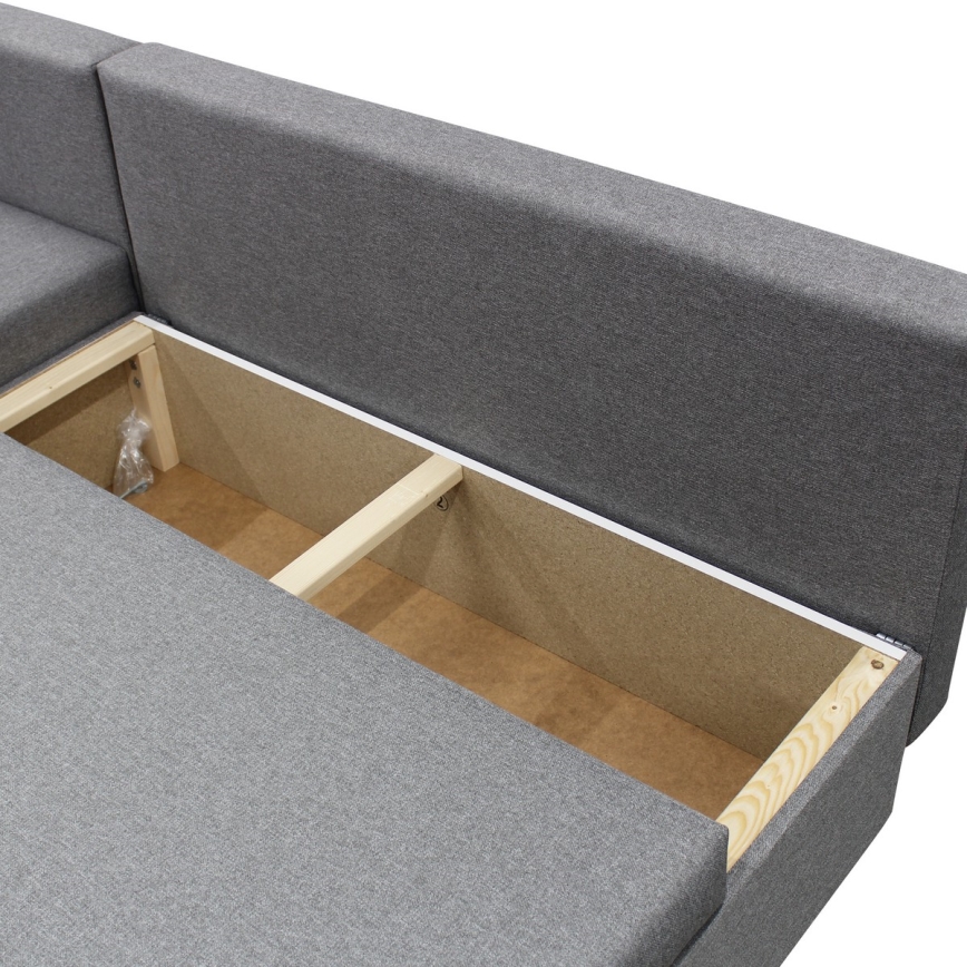 Canapé d'angle convertible réversible en L ALMEIDA gris avec coffre de rangement