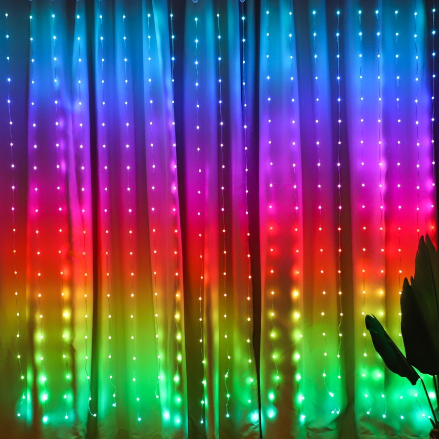 Rideau LED RGB dimmable WIZARD 400xLED/USB 2x2m + télécommande