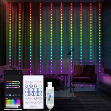 Rideau lumineux de Noël LED RGB dimmable WIZARD 300xLED/USB 3x3m + télécommande