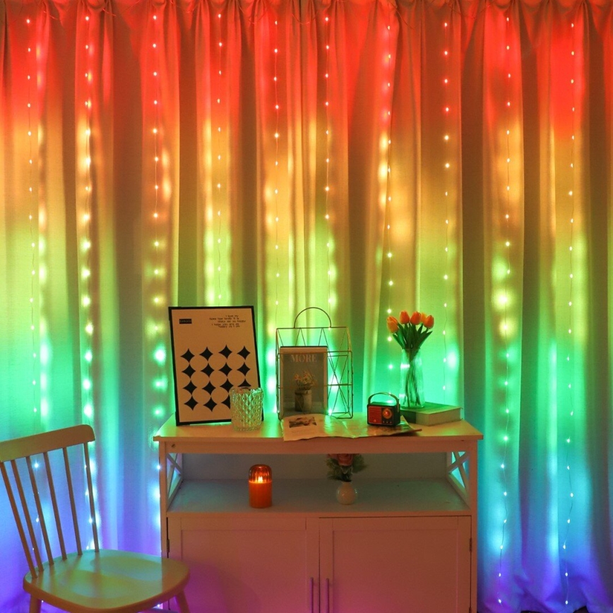 Rideau lumineux de Noël LED RGB dimmable WIZARD 300xLED/USB 3x3m + télécommande