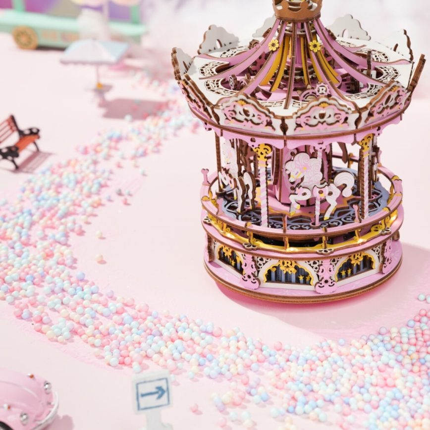 RoboTime - Puzzle 3D boîte à musique Manège romantique rose
