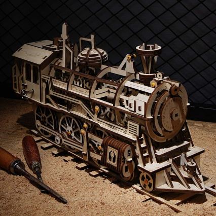 RoboTime - Puzzle 3D mécanique en bois Locomotive à vapeur