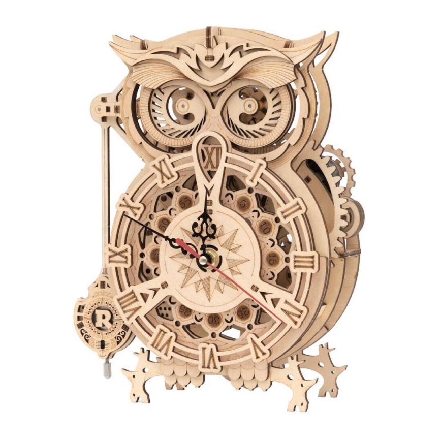 RoboTime - Puzzle mécanique 3D en bois Horloge hibou 1xAA