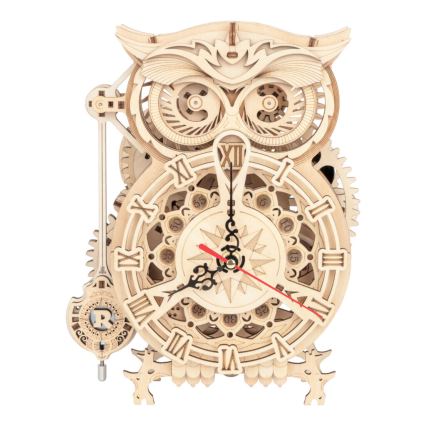 RoboTime - Puzzle mécanique 3D en bois Horloge hibou 1xAA