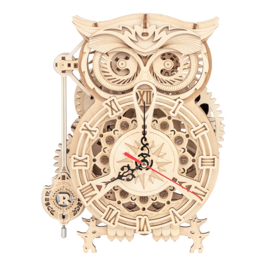 RoboTime - Puzzle mécanique 3D en bois Horloge hibou 1xAA