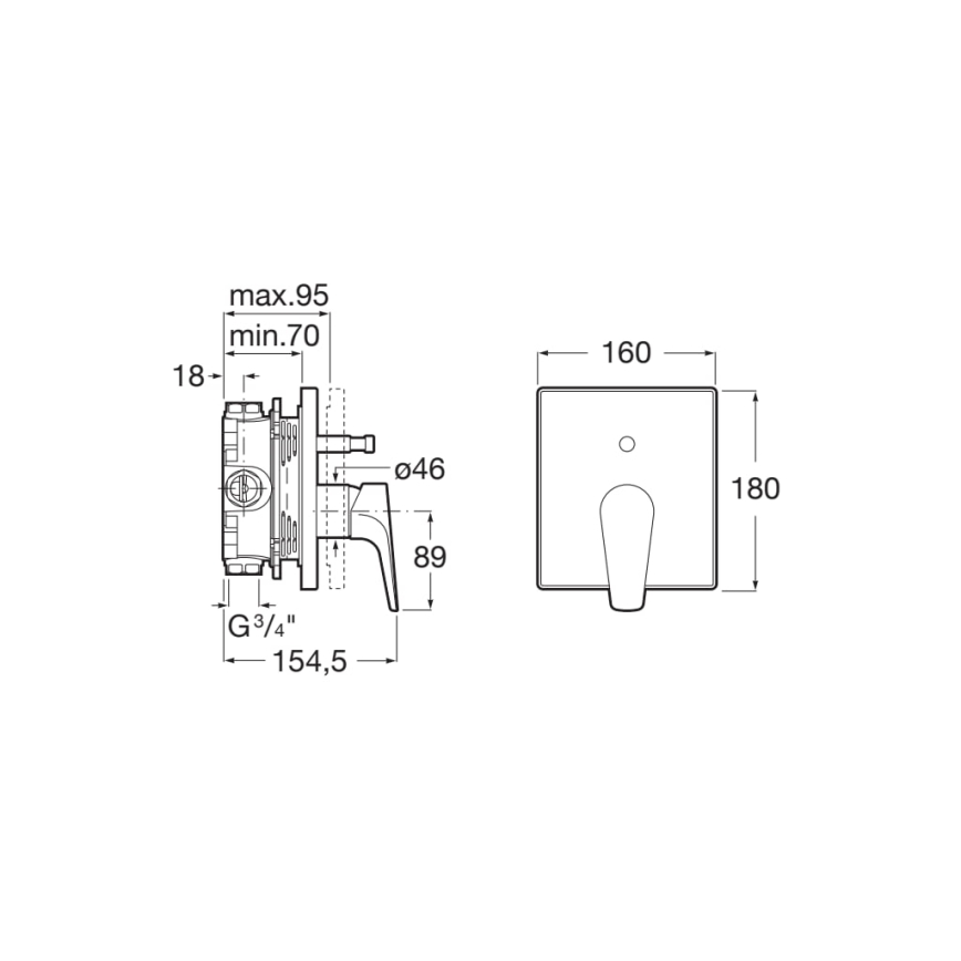 Roca A5A0B90C00 - Mitigeur de douche encastrable ATLAS, chrome brillant