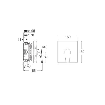 Roca A5A2B90C00 - Mitigeur de douche encastré ATLAS, finition chrome brillant