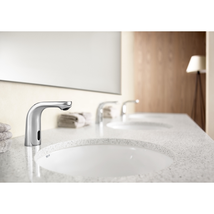 Roca A5A5309C00 - Robinet de lavabo sans contact L20, alimentation 4xAA, finition chrome brillant