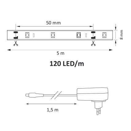 Ruban LED 5m LED/36W/12V 4000K