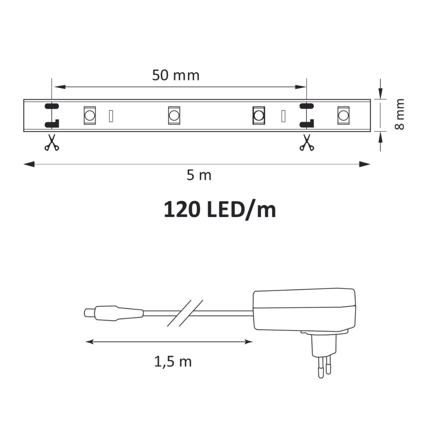 Ruban LED 5m LED/36W/12V 4000K