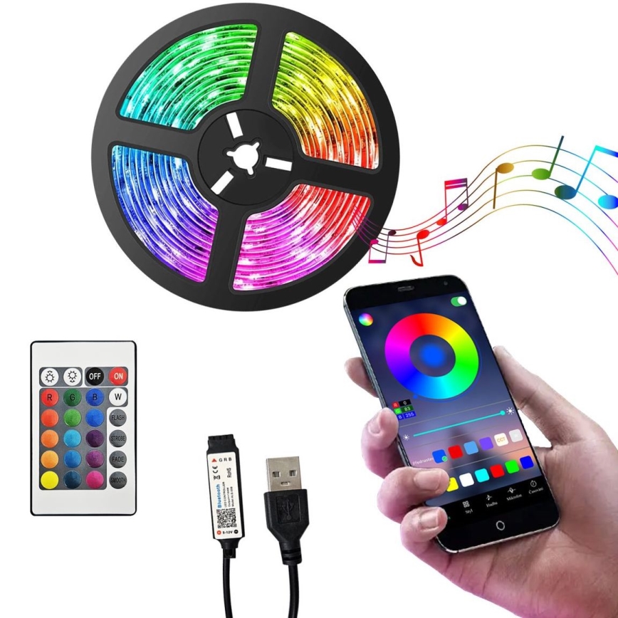Ruban RGB à intensité variable LED/6W/5V USB 2 m + Télécommande