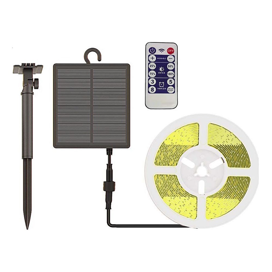 Ruban solaire à intensité variable LED/1,2W/3,7V 4000K IP67 5m + Télécommande