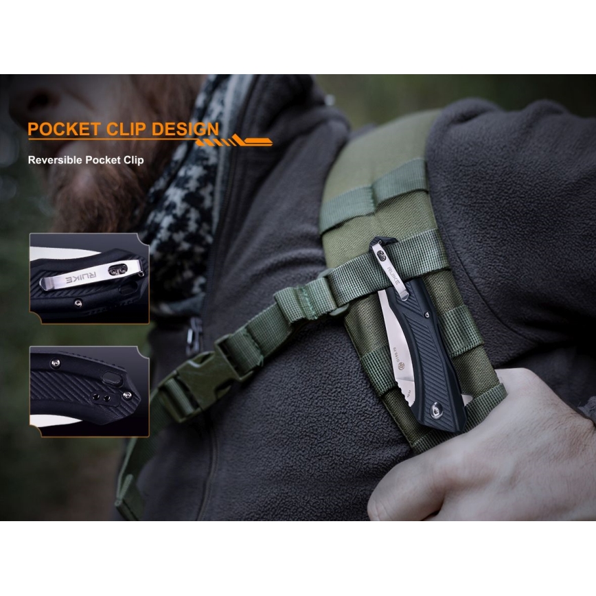 Ruike RUD198PB - Couteau de poche pliable 23,1 cm noir