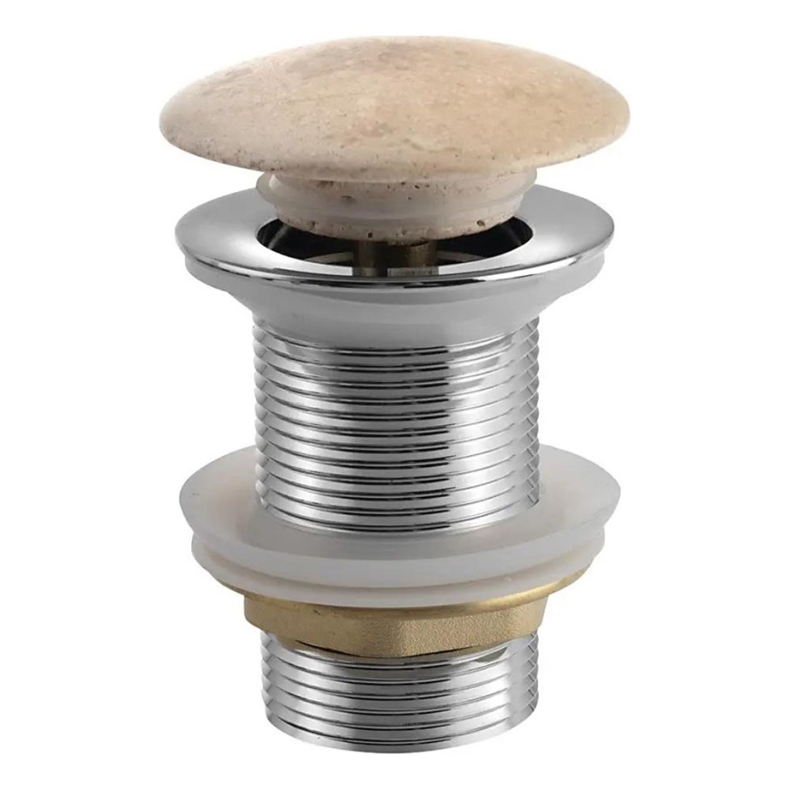 Sapho - Bonde de lavabo Click-Clack BLOK Ø 6,7 cm travertin/chrome brillant