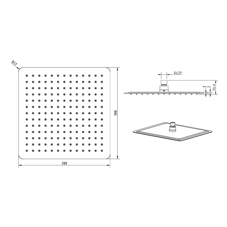 Sapho - Douche de tête SLIM 30x30 cm poli acier inoxydable