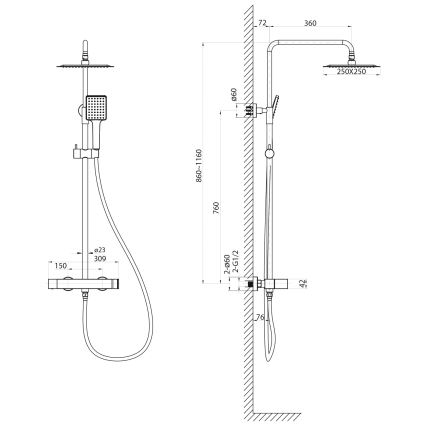 Sapho - Ensemble de douche avec mitigeur CUBEMIX, chrome brillant