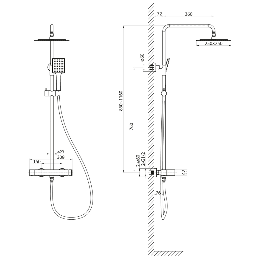 Sapho - Ensemble de douche avec mitigeur CUBEMIX, chrome brillant