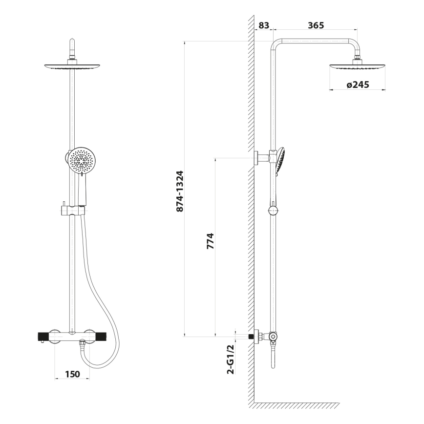 Sapho - Ensemble de douche avec mitigeur SOLARIS chrome brillant