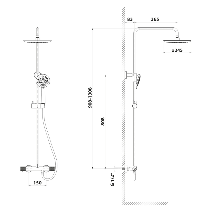 Sapho - Ensemble de douche SOLARIS avec mitigeur, noir mat