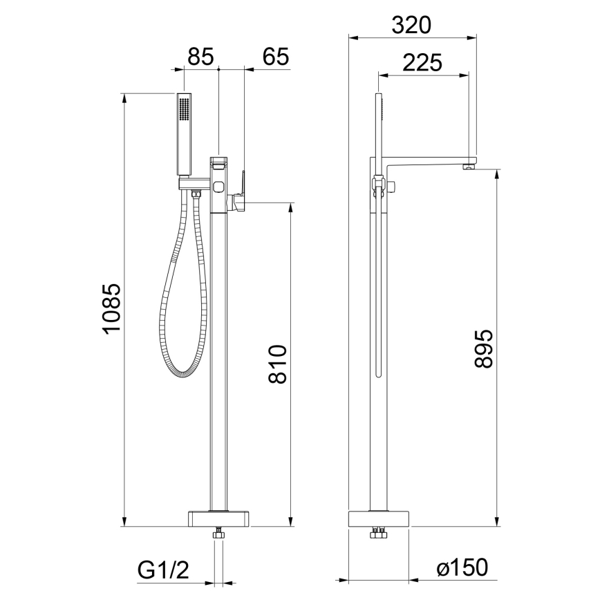 Sapho - Ensemble de robinetterie sur pied pour baignoire TURSI, noir mat