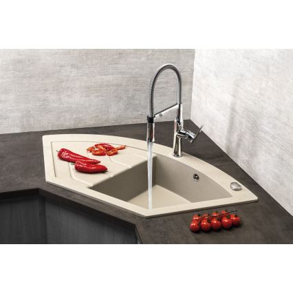Sapho - Évier d'angle pour cuisine 114 x 57,5 cm granit/beige