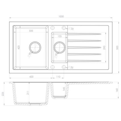 Sapho - Évier de cuisine 100 x 50 cm granit/beige
