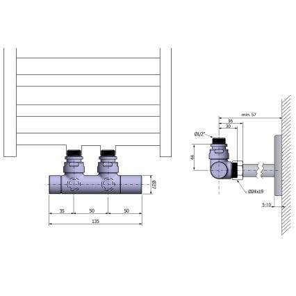 Sapho - Kit de raccordement de vannes TWIN pour montage central, noir mat