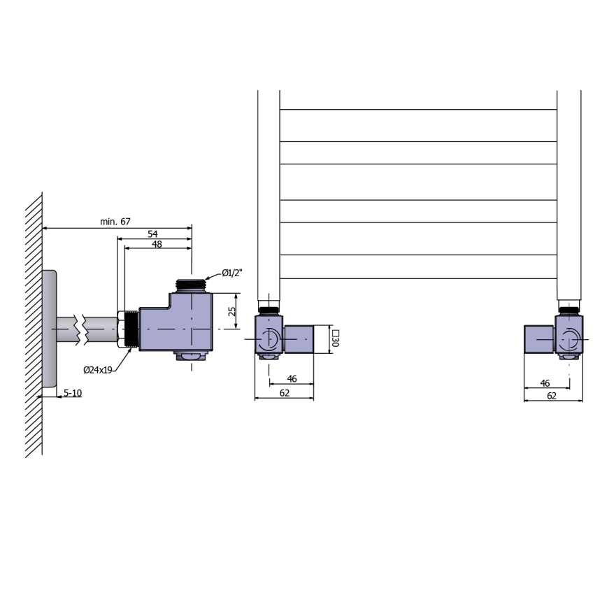 Sapho - Kit de raccordement pour robinets d'angle CUBE COMBI, 2 pièces, côté droit, acier inoxydable mat