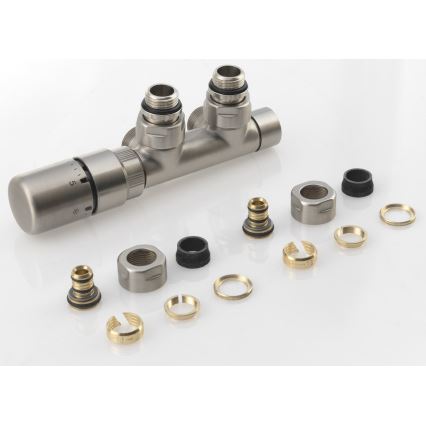 Sapho - Kit thermostatique de raccordement pour montage central TWIN gauche / inox mat