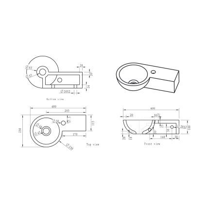 Sapho - Lavabo d'angle suspendu BLOK 40x23 cm droit/anthracite