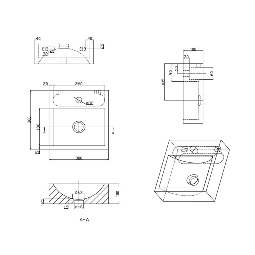 Sapho - Lavabo mural BLOK 30 x 30 cm anthracite